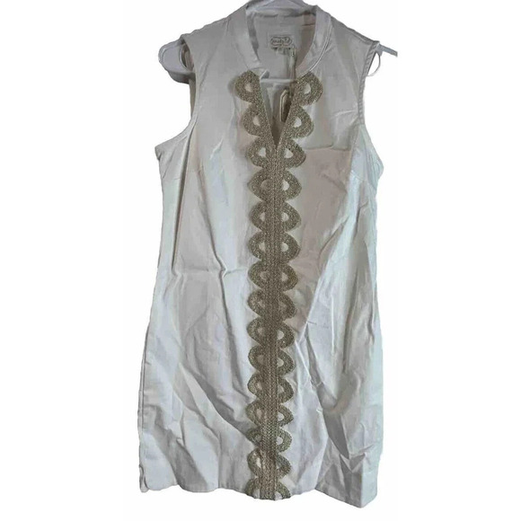 White Dresses & Skirts - Mud pie Smock Dress Size Small 4-6 NWT White & Gold